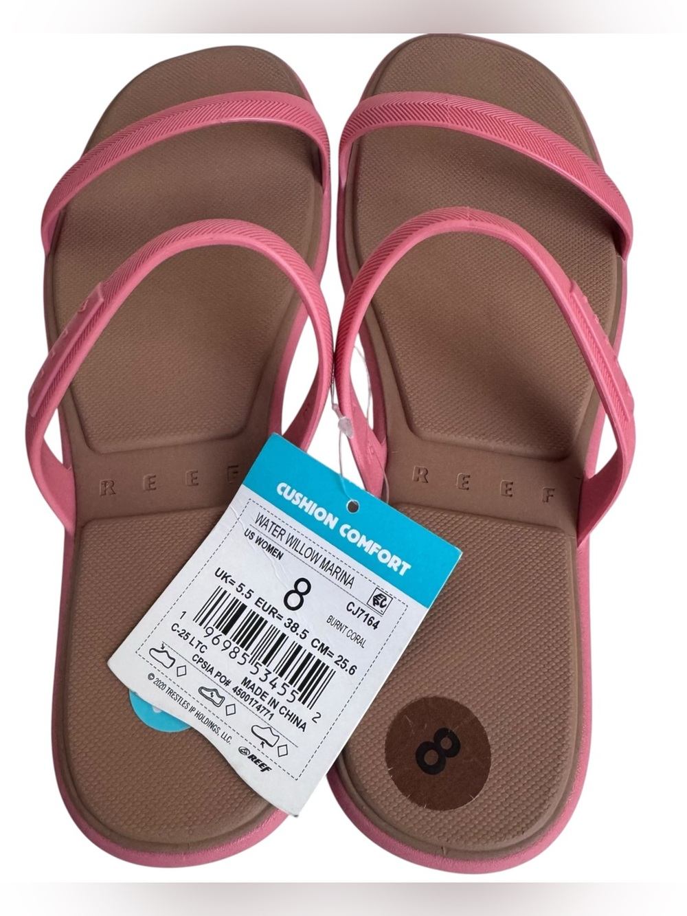 NWT Reef Water Willow Marina Two Strap Sandals Burnt Coral Women’s 8 - Picture 4 of 7